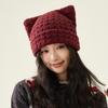 Шерстяная шапка с кошачьими ушками Осень Зима Большая голова Теплая Защита ушей Вязаная шапка