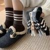 Корейские ретро полосатые шерстяные носки для детей, популярные утолщенные и бархатные теплые простые носки для послеродового периода