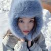 Синяя шапка-ушанка из искусственного меха норки, женская зимняя плюшевая лыжная теплая шапка с защитой ушей, флисовая утолщенная шапка