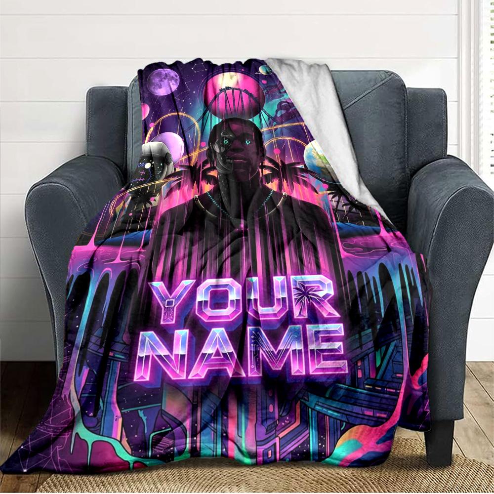 Name Custom Travis Scott Poster Print Flannel Blanket High Quality Warm Comfortable Cover for All Seasons Perfect for Gifts Home Decor
