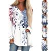 Women's Casual Long Sleeved V-neck Floral Print Long Loose T-shirt Top