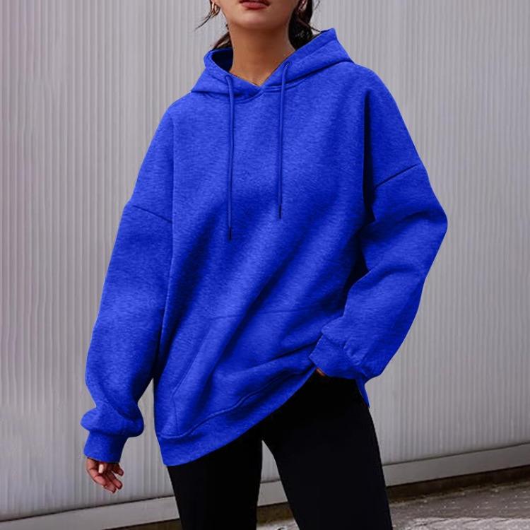 Women's Fashion Fleece Pullover Hooded Sweatshirt Long Sleeve Short Solid Color Autumn Winter Casual Sweatshirt