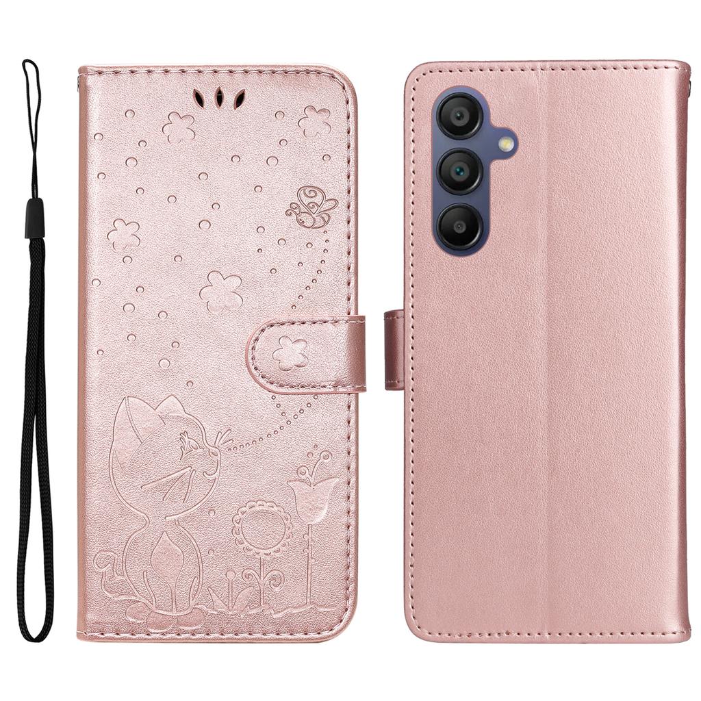 For Samsung Galaxy A26 5G/A16 5G/A16 4G Leather Case Cat Bee Pattern Phone Cover Wallet Stand with Strap