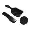 3pcs Hair Comb Set Easy Detangling Hollow Out Comb Wide Teeth Comb Hair Washing Brush Black