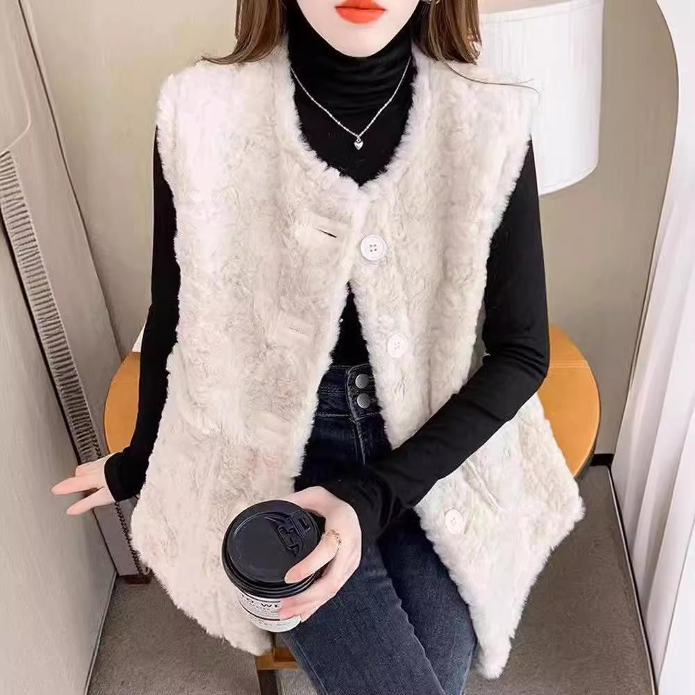 Ягненок плюшевый европейский вокзал осень и зима новые европейские товары одежда меховой интегрированный жилет короткое пальто
