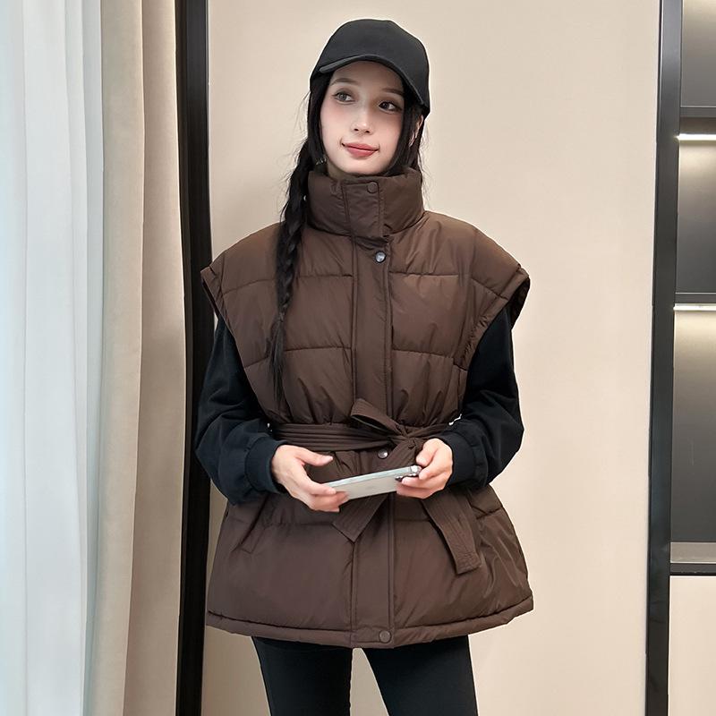 Талия хлопок одежда жилет жилет женский осень и зима новый воротник-стойка свободный модный утолщенное пальто