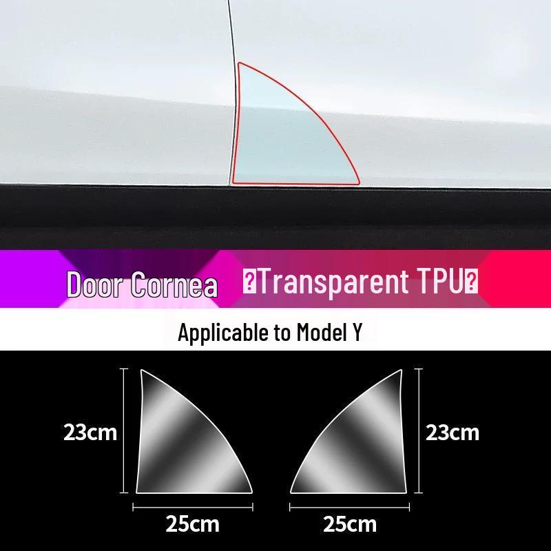 Защитная пленка из ТПУ для задней двери Tesla Model Y/3 - Треугольная зона, Антипрозрачная Глянцевая Черная