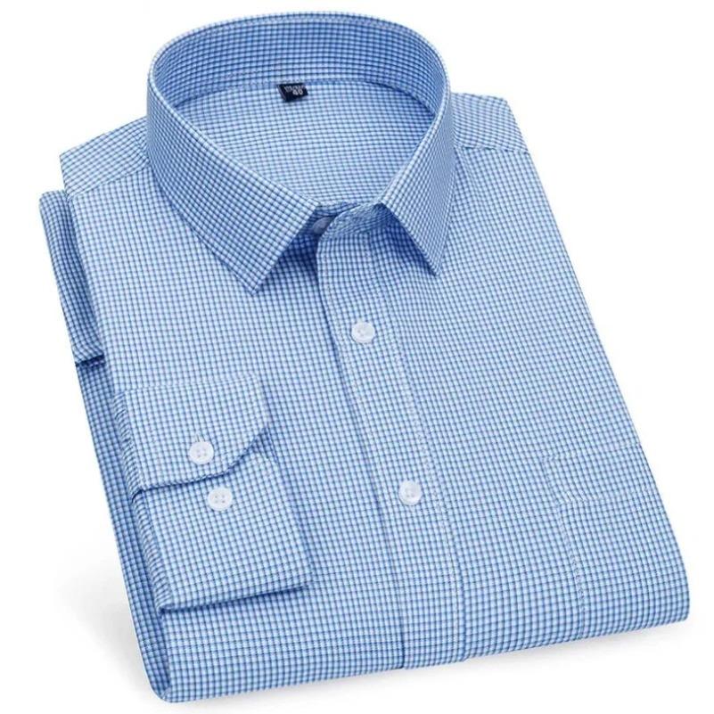 Мужские рубашки в стиле business casual Фиолетово-синие Хлопок Обычный крой Длинный рукав Классическая Клетка Полоска Клетка Рубашки для социальной работы