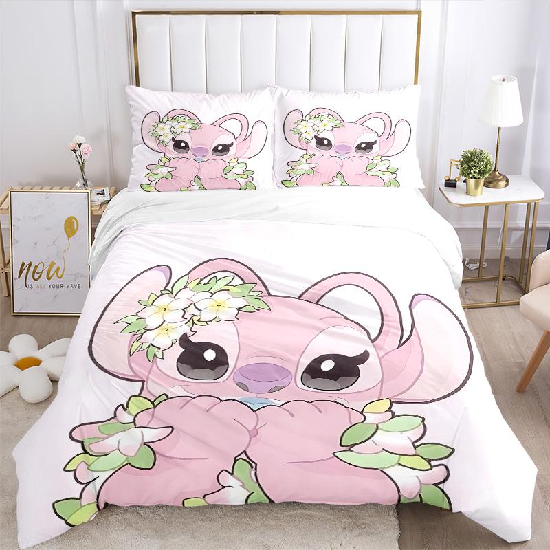 Pink Stitch Flowers Print 3Pcs Bedding Setduvet Cover With 2 Bedropillowcase Home Birthday Gift