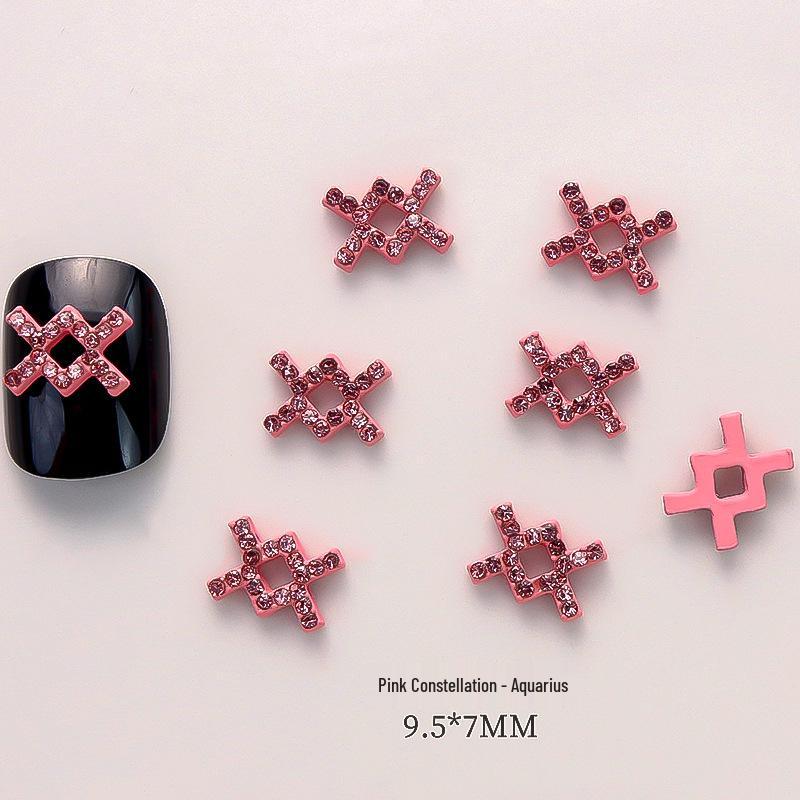 Pink Zodiac-Inspired Gem-Free Alloy Jewelry: Aries & Leo 3D Fingertip Nail Art