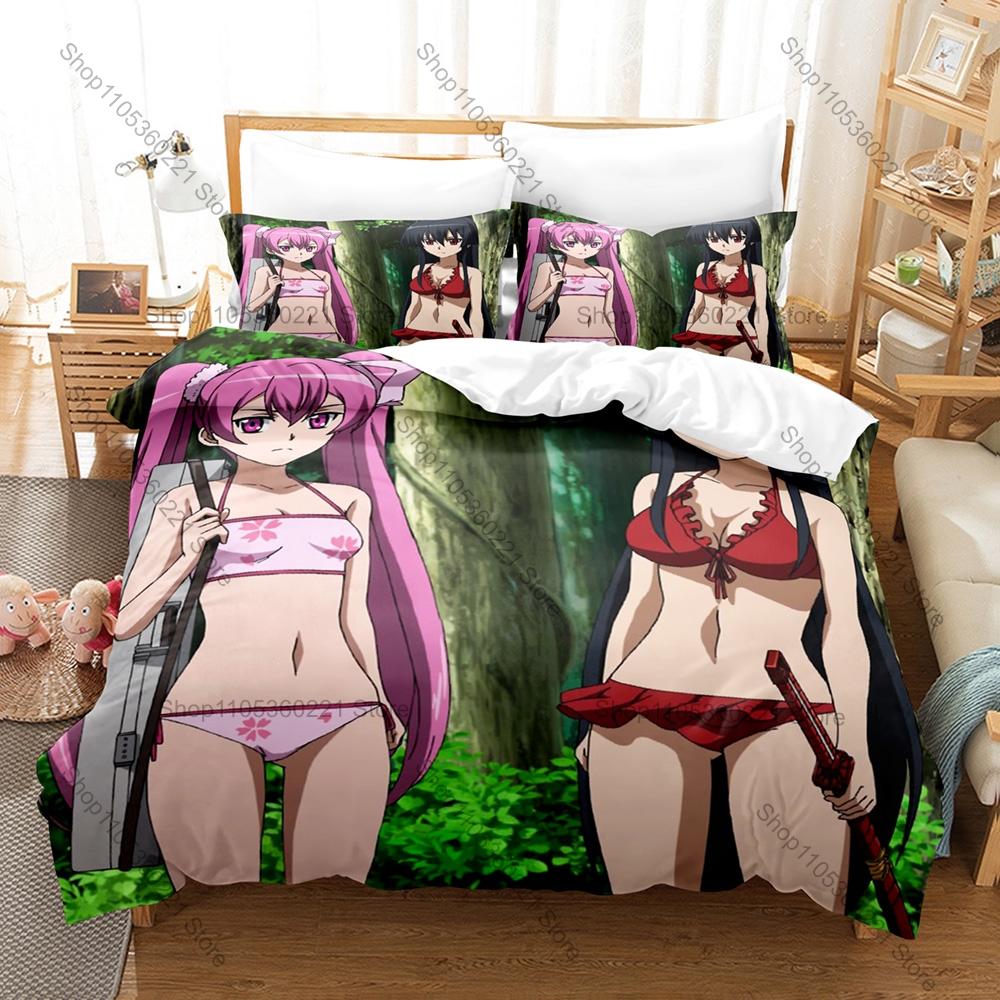 Akame Ga Kill! Kpop Bedding Set 3 Piece Duvet Cover Set 3D Printed Quilt Cover Pillowcase Soft Bed Set for Kid Adults Fans Gift