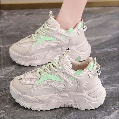 Модный дизайн женской обуви 2024 года, весна и осень, толстая подошва, повышенная, повседневная, сетчатая, дышащая, цветная спортивная обувь для женщин