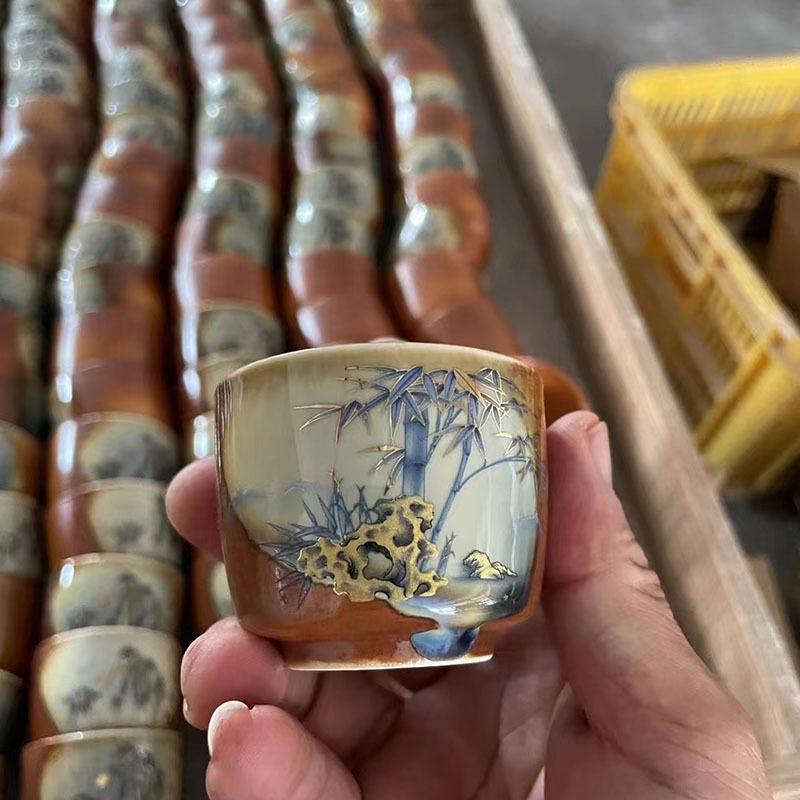 Керамическая пиала для чая Qingshui, обожженная на дровах: Ретро глазурованная чашка для кунг-фу