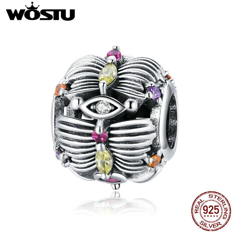 WOSTU Очаровательные бусины в стиле ретро из стерлингового серебра 925 пробы с цветущими цветами и бабочками подходят для оригинального браслета диаметром 3 мм.