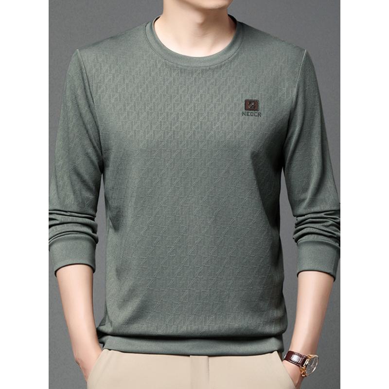 Мужская базовая футболка с длинным рукавом на осень, свободная повседневная модная футболка с круглым вырезом для мужчин среднего возраста