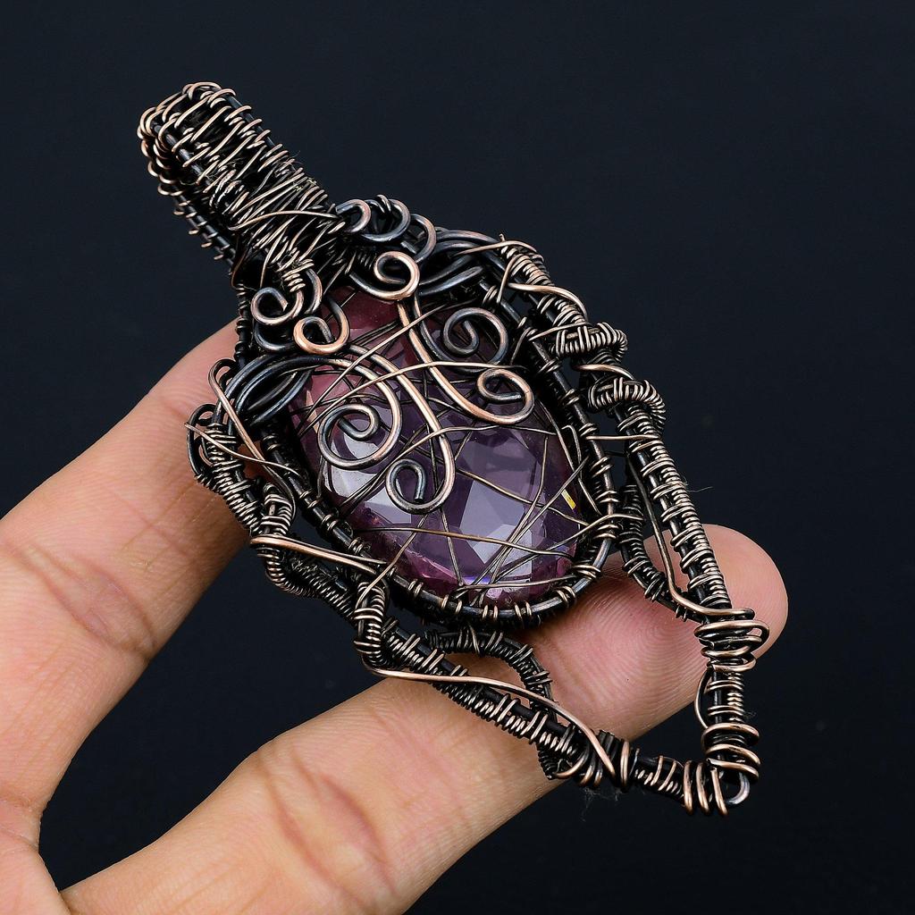 Kunzite Pendant Gemstone Jewelry, 999 Copper Wire Wrapped Pendant, Gift For Women Handmade Pendant