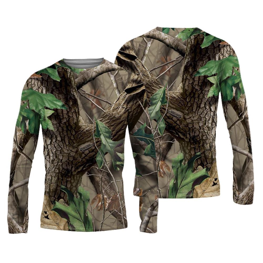 Spring and Autumn Men's Hunting Breathable T-Shirt Long Sleeve Outdoor Sports Crewneck Tops Forest Camouflage Top Tees 6XL