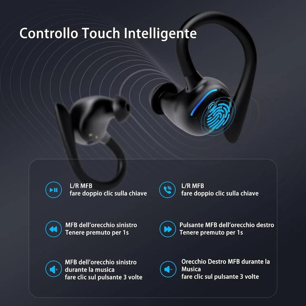 Sports Bluetooth 5.4 Earphones,True Wireless Headphones with Mic Touch Control,Noise Reduction Earhooks Waterproof TWS Earbuds
