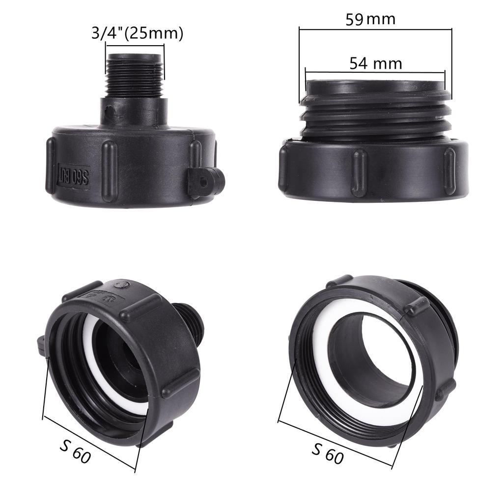 IBC Tank Connectors Garden Water Tank Connector S60 To 3/4“ Male Thread 62mm Fine Thread To 60mm Coarse Thread Valve Fittings