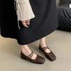 French Silver Single Shoes Women's Flat 2025 Spring New Temperament Fairy Square Head Light Mouth Mary Jane Shoes