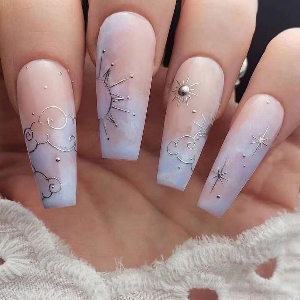 24pcs/Box Press On Nails Full Cover Manicure Tool Coffin False Nails Wearable Fake Nails Nail Tips