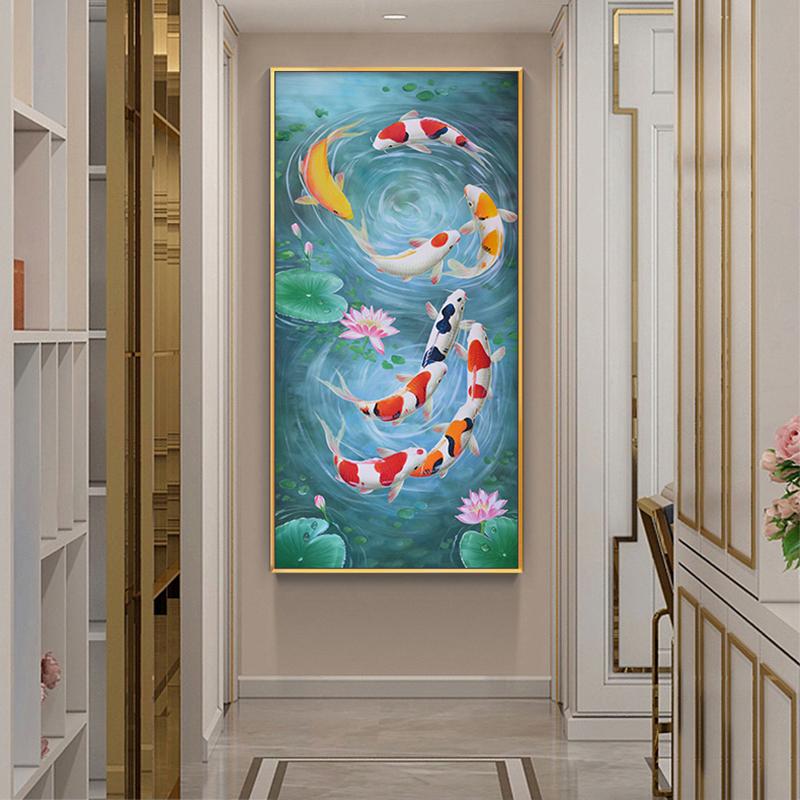 Koi Fish Feng Shui Carp Lotus Pond Canvas Painting Modern Posters and Prints Wall Art Picture for Living Room Home Decor Cuadros