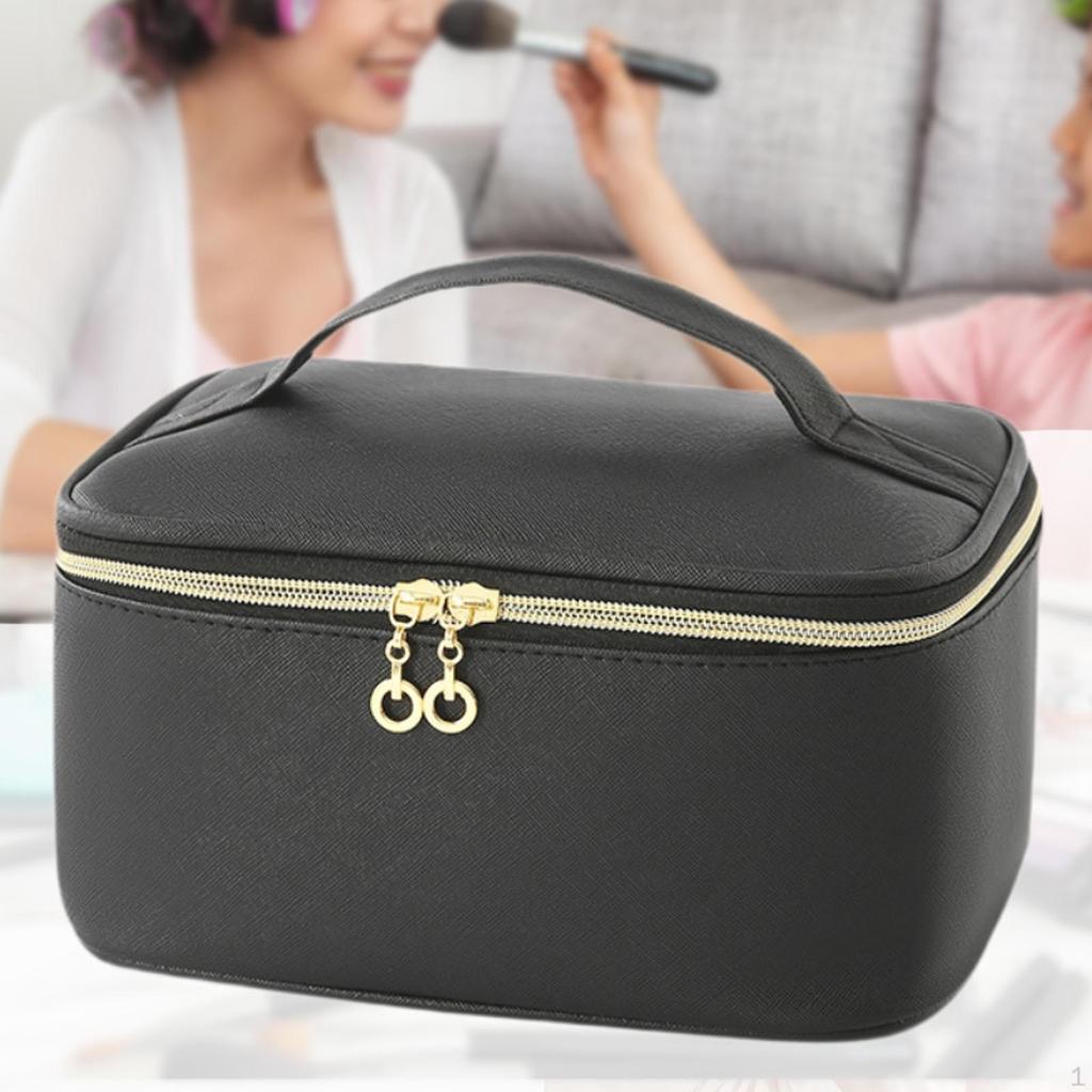 Cosmetic Bag Organizer Lightweight Pouch Essentials with Handle and Divider PU Portable Polyester
