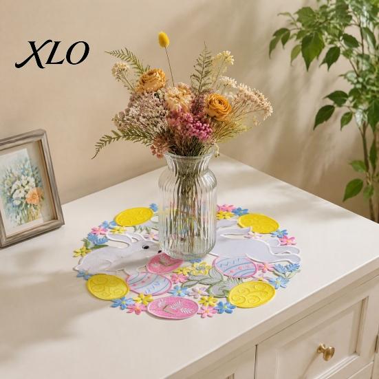 Non Slip Countertop Protectors Easter Rabbit Egg Placemat, Polyester Fiber Decorative Table Mat, Party Setting Hollow Tableware Mat for Home