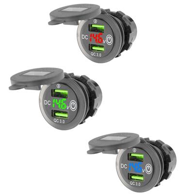 USB-разъем для автомобильного зарядного устройства, двойной порт QC3.0, быстрая зарядка, 12 В, 24 В, автомобильный адаптер со светодиодным цифровым сенсорным переключателем вольтметра для морской лодки