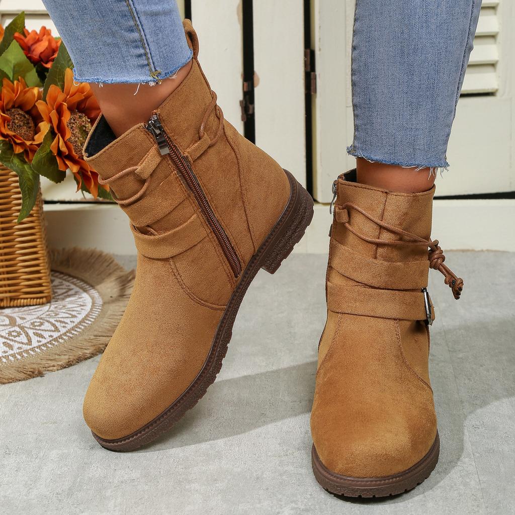 Womens Classy Elegant Ankle Boots Adjustable Buckled Bands Side Zip Heels Booties Autumn Vintage Boots for Women