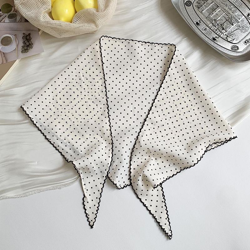 Polka Dot Silk Scarf, Striped Triangle Scarf, Headscarf, Pastoral Multi-functional Fashionable Sunscreen and Breathable Polka Dot Silk Scarf