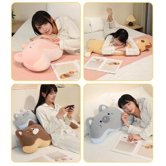 Cream Cat Plush Pillow Ergonomic Body Pillow for Side Sleeping & Cuddling 80/100cm Soft Stuffed Animal for Bed And Sofa