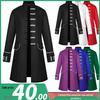 2025 European & American Men's Steampunk Medieval Solid Color Overcoat