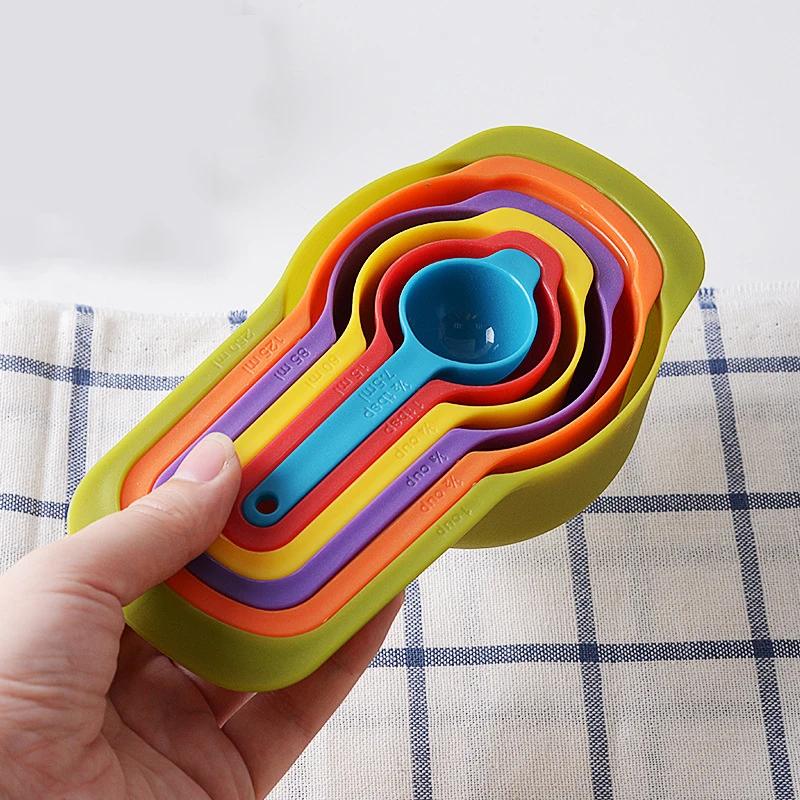 6/12 шт. Радужный мерный стаканчик Цветная пластиковая мерная ложка для муки Весы Набор мерных ложек Аксессуары для выпечки Кухонные принадлежности
