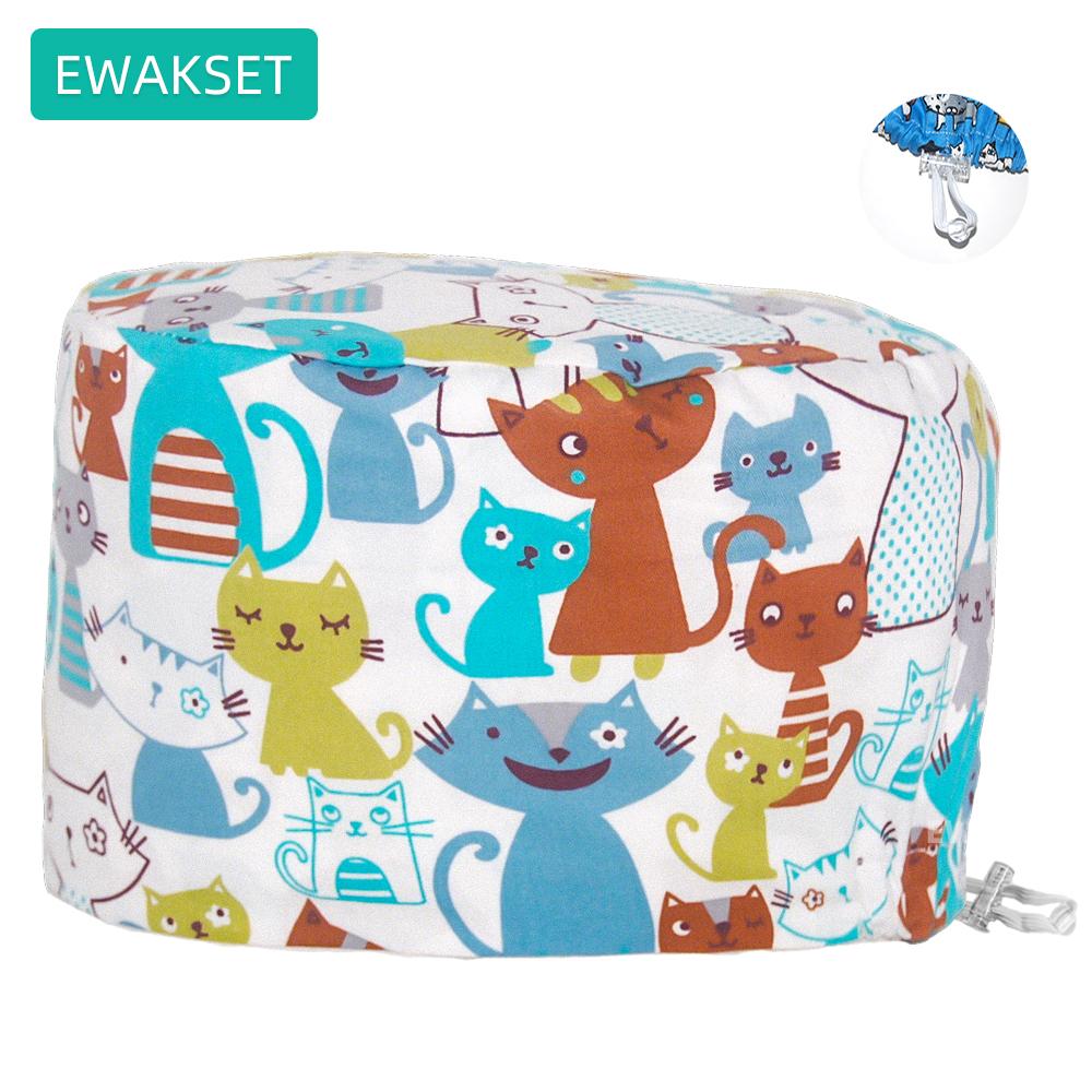 Printed Euro Scrub Cap 100% Cotton Medical Surgical Hat Sweatband Adjustable Doctor Nurse Caps Dental Clinic Operating Room Hat