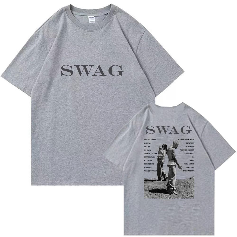 2026 Лето Бибер SWAG 2025 Джастин Альбом Футболка 2-сторонняя Круглый вырез Короткий рукав Рубашки Подарок фанатам Хип-хоп Уличная одежда Мужская одежда
