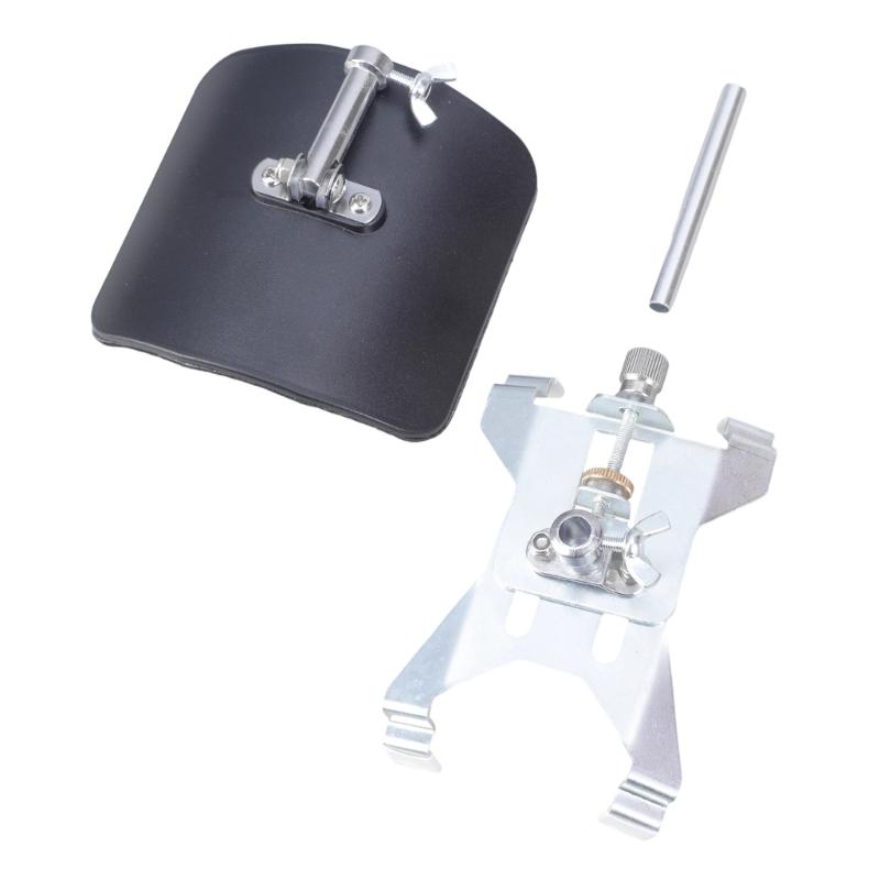 Contemporary Metal Guitar Support Silver Clamping Device Black Textured Base Perfect for Optimal Instrument Stability