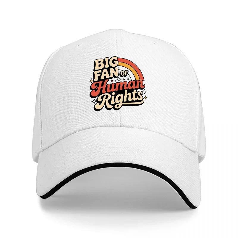 BIG FAN OF HUUnisex RIGHTS RAINBOW EMBROIDERED BASEBALL CAP BLACK CLASSIC FIT WITH WHITE TRIM DETAIL