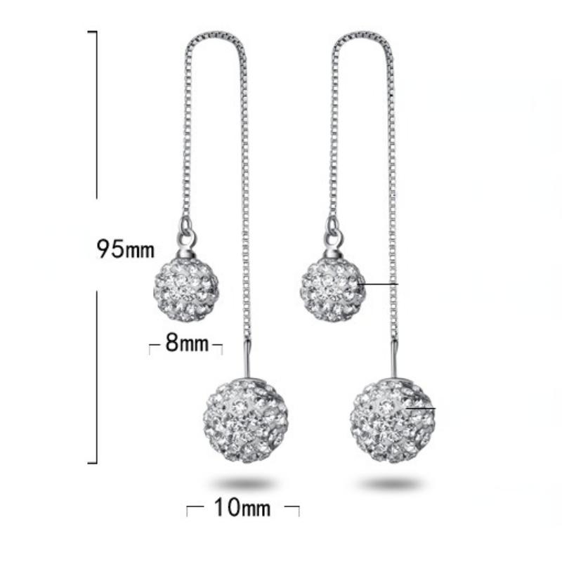 Женская Корейская Мода 925 Посеребренная Антиаллергия Двойной Полный Циркон Хрустальный Шар Уха Линия Длинные Серьги-гвоздики Женские Украшения Для Ушей Рождественский Подарок