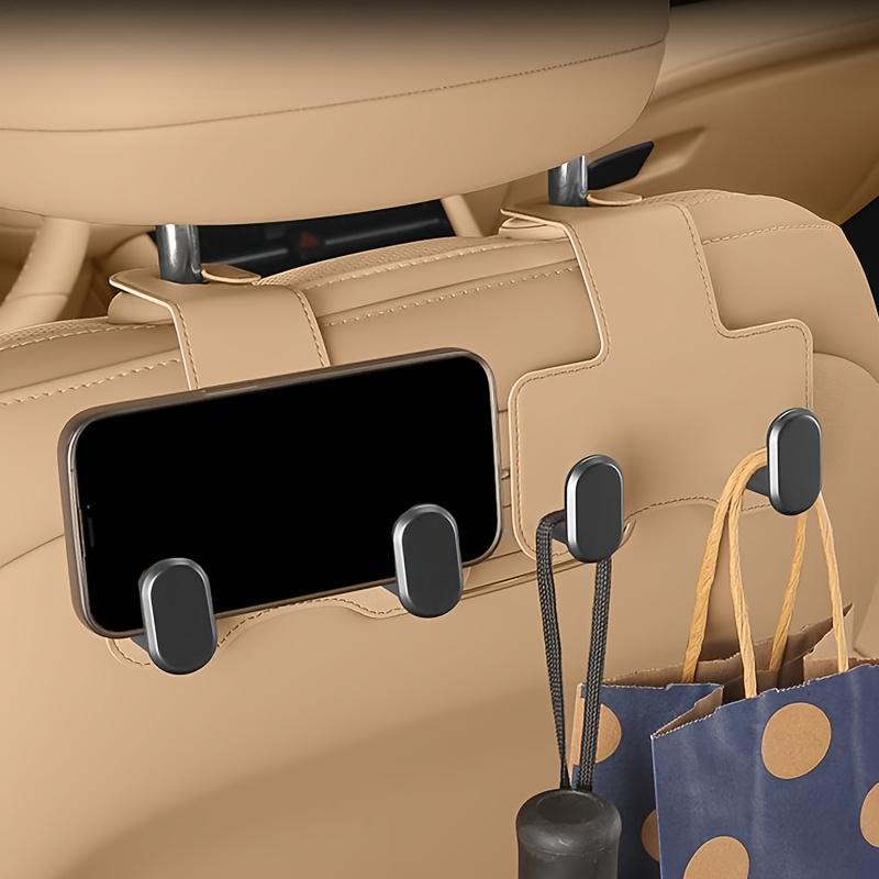 1pc Faux Leather Multi-Functional Car Headrest Hook Metal Material Easy Installation Single Dual Storage Hanger for Vehicle Interior Accessories