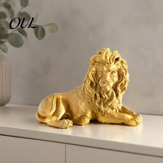 Золотая статуэтка Льва для офиса, Золотая лежащая статуэтка из смолы, 3D-печатная лежащая статуя, Скульптура для стола, книжной полки, винного шкафа, Декор для столешницы