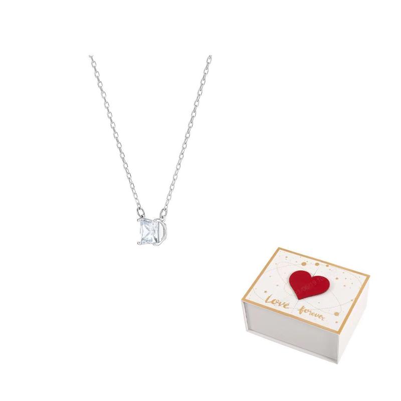 Swarovski Square Cut Rhodium Plated Imitation Crystal Necklace Women necklaces Silver 5510696
