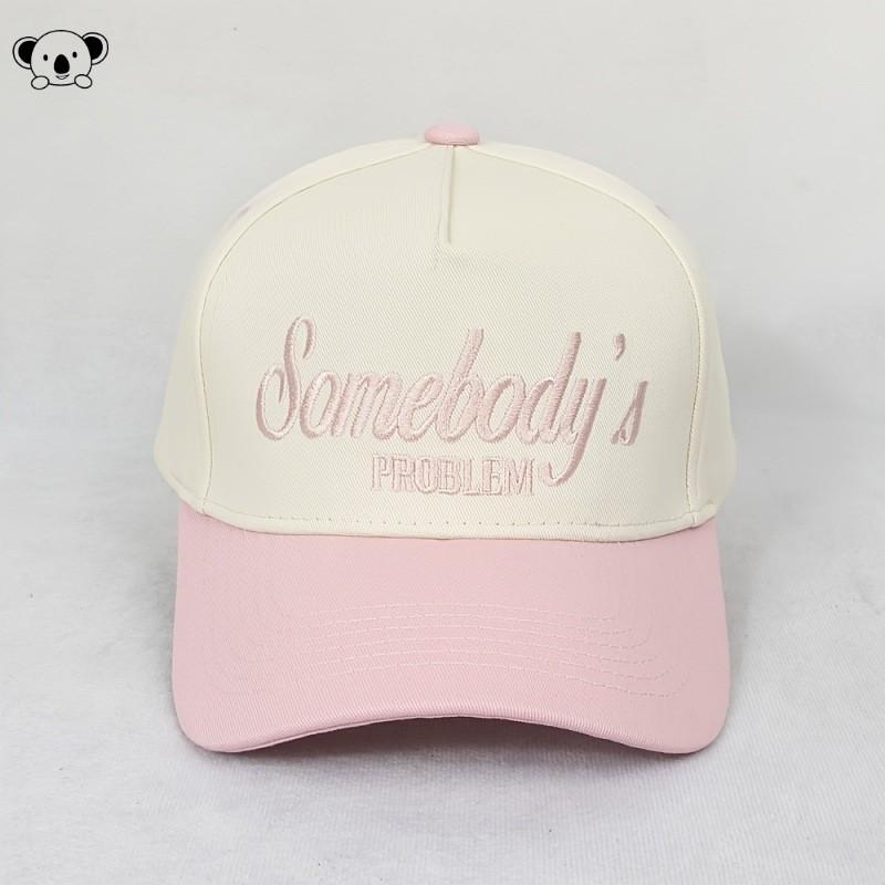 Embroidered Letter Trucker Cap Cotton-Linen Blend Baseball Hat Unisex Flat Top Wide Brim Adjustable-Free
