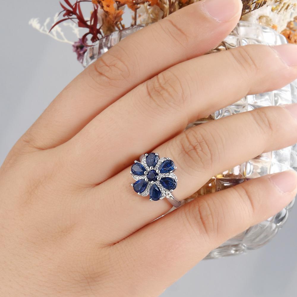 Элегантное кольцо из стерлингового серебра 925 пробы с натуральным кианитом, настоящими драгоценными камнями, дизайн в форме цветка, изысканное ювелирное изделие для женского банкета, подарки