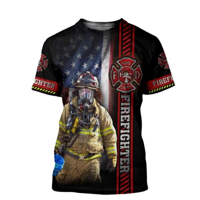 Футболка с принтом пожарного, мужская футболка с 3D принтом, уличная повседневная модная футболка с короткими рукавами, большая летняя футболка, трендовая мужская одежда