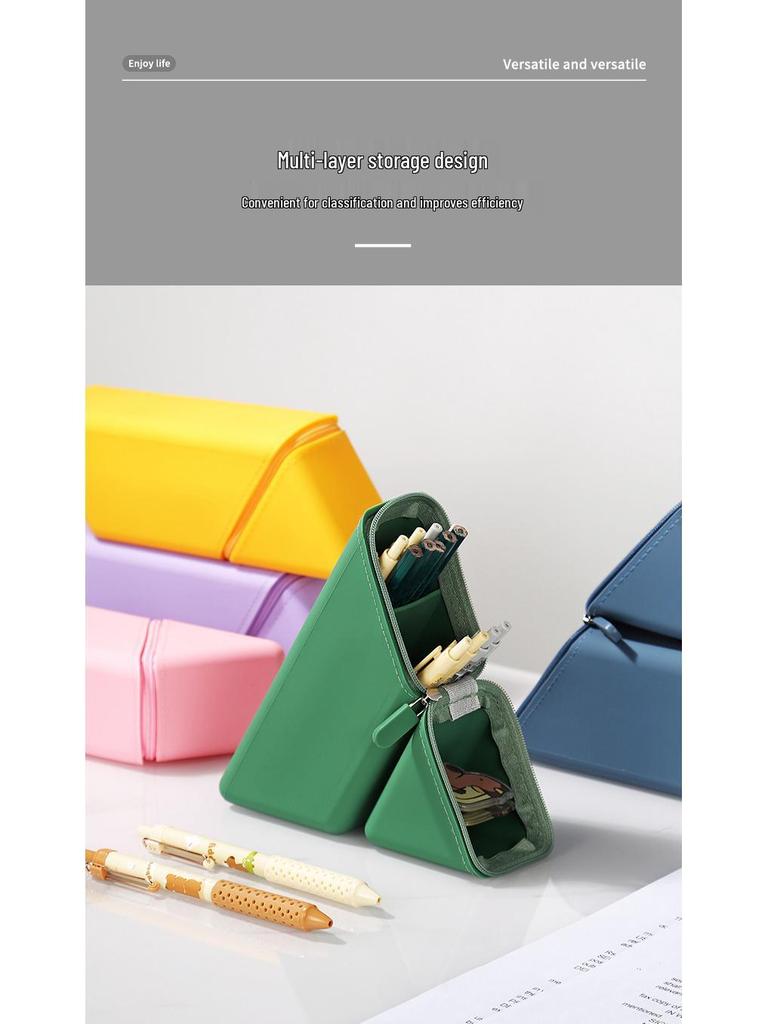 Вместительный мягкий силиконовый телескопический пенал и подставка для ручек