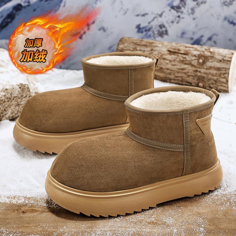 Зимние ботинки с толстой подошвой и большим носком, новые зимние бархатные теплые хлопковые туфли, усиливающие нескользящую повседневную универсальную пару хлопковых коротких ботинок