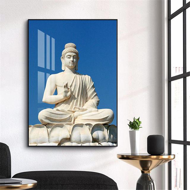 Черная статуя медитирующего Будды, настенная живопись, печать на холсте, картины на холсте, буддийские картины для украшения дома