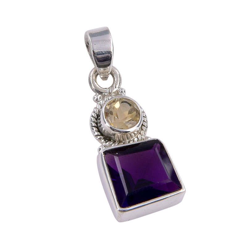Natural Amethyst,Citrine Gemstone 925 Sterling Silver Jewelry Pendant 1.25" P1h93