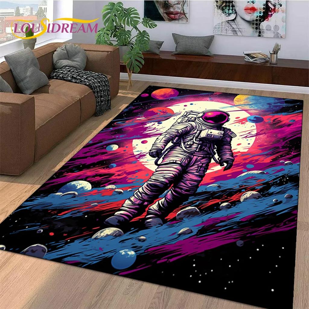 Astronaut Dream Universe Spaceman Outer Space Cartoon Carpet Rug for Bedroom Living Room Sofa Decoration, Large Decor Floor Mat
